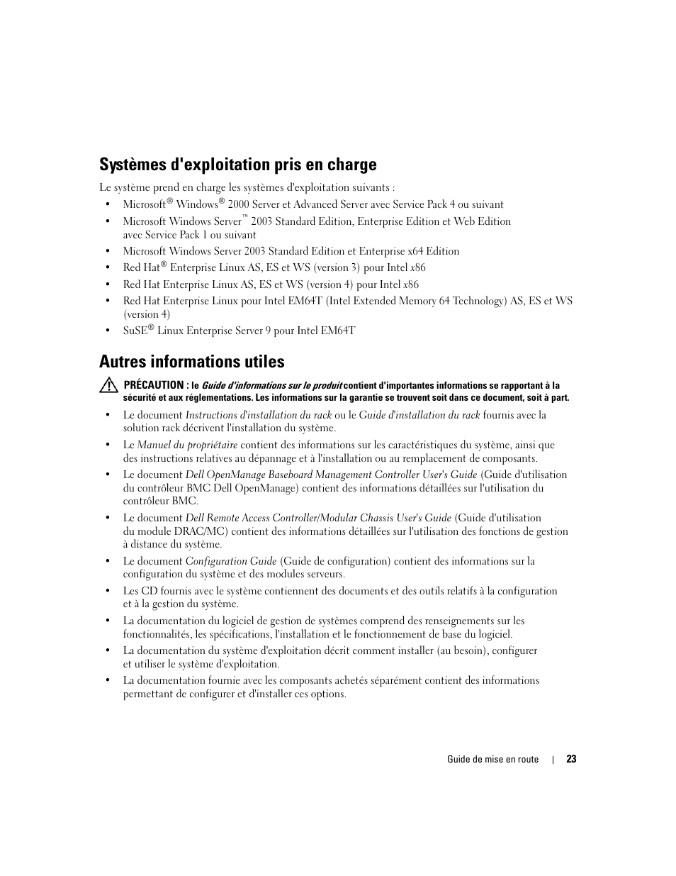 Systèmes d'exploitation pris en charge, Autres informations utiles | Dell POWEREDGE 1955 User Manual | Page 25 / 74