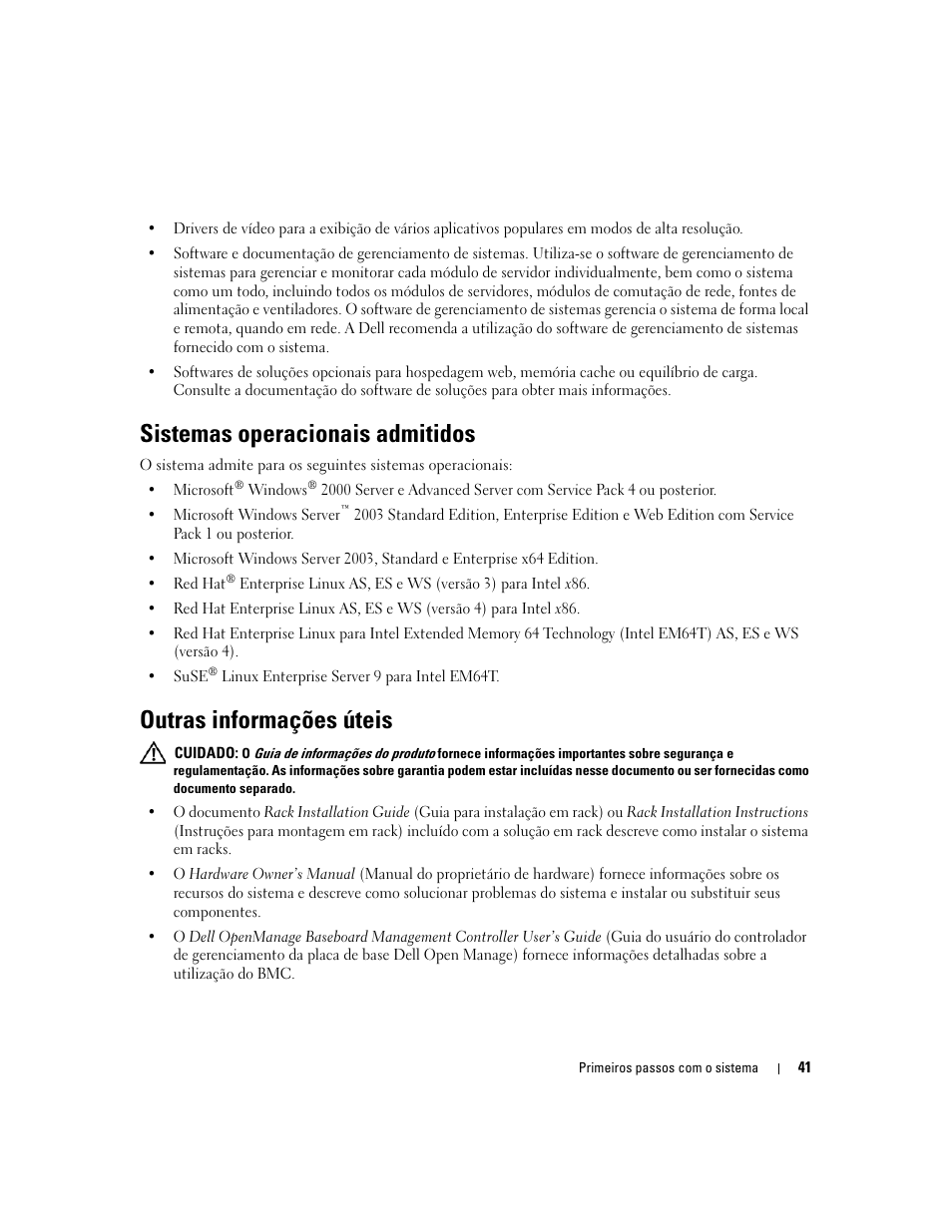 Sistemas operacionais admitidos, Outras informações úteis | Dell POWEREDGE 1955 User Manual | Page 43 / 74