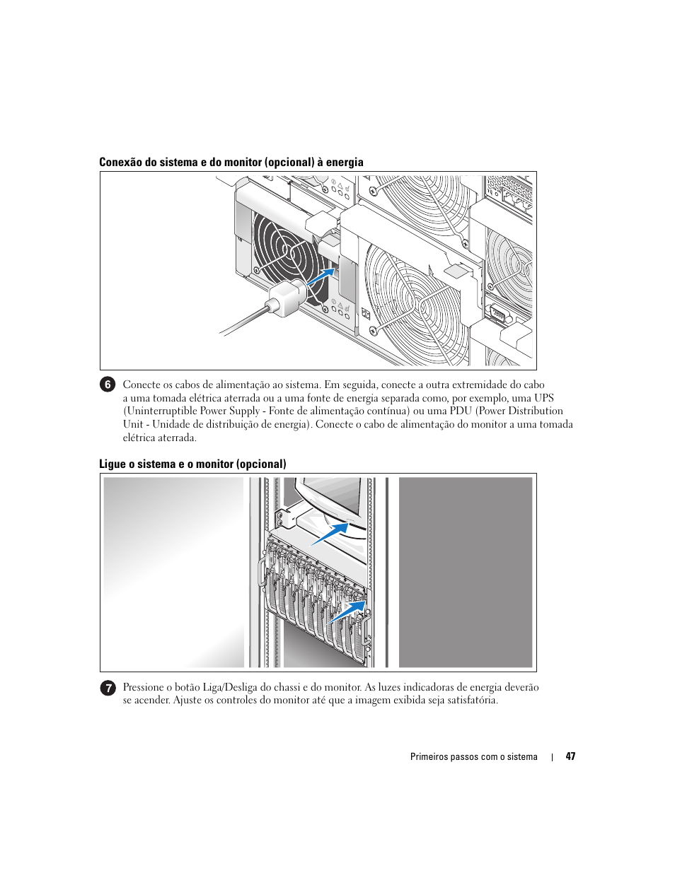 Ligue o sistema e o monitor (opcional) | Dell POWEREDGE 1955 User Manual | Page 49 / 74