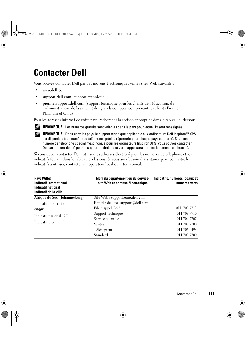 Contacter dell | Dell LCD TV W3202MJ User Manual | Page 111 / 204