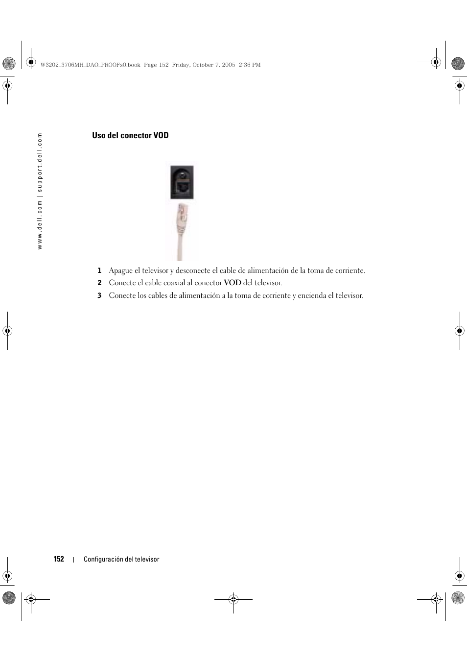 Uso del conector vod | Dell LCD TV W3202MJ User Manual | Page 152 / 204