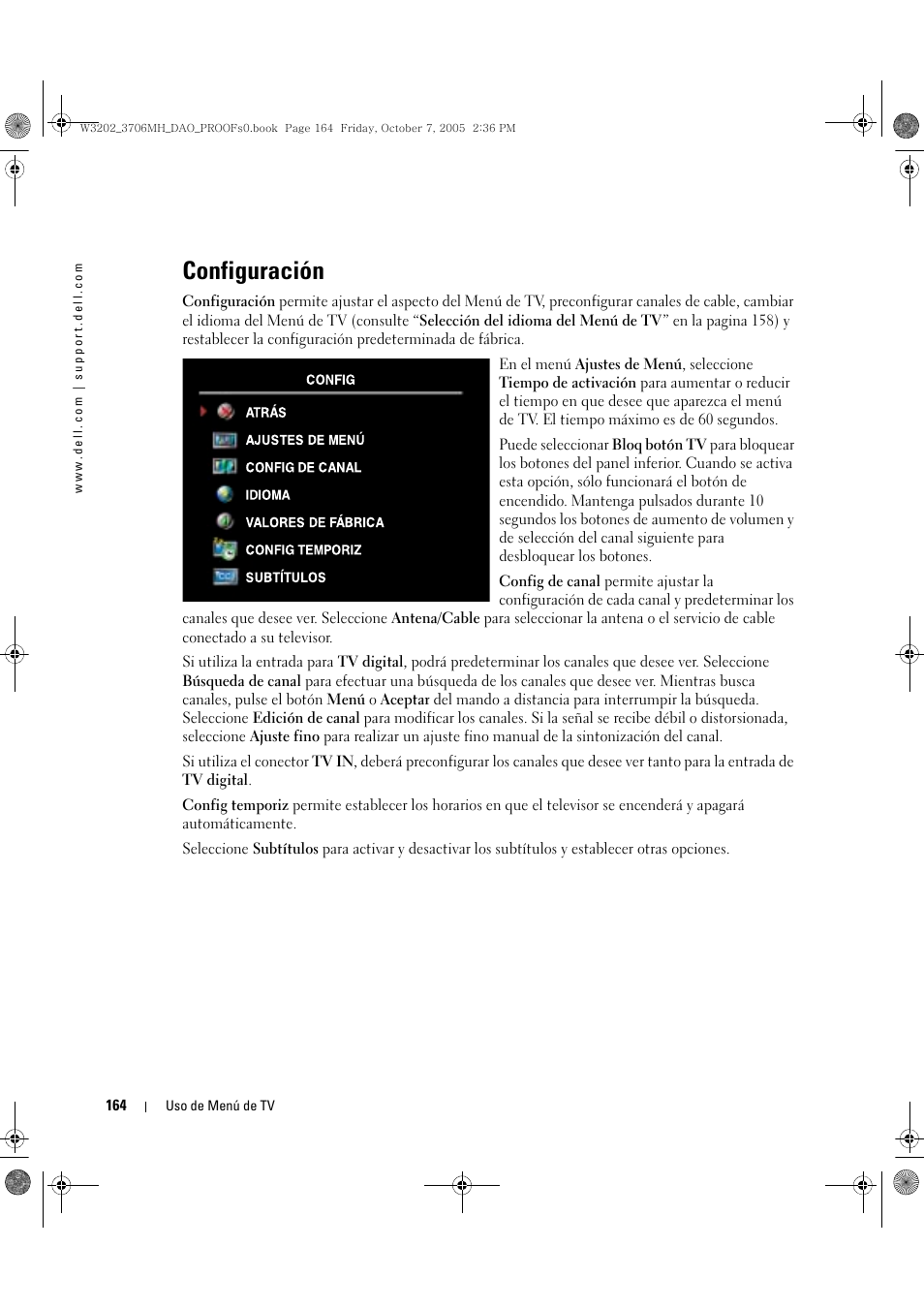 Configuración | Dell LCD TV W3202MJ User Manual | Page 164 / 204