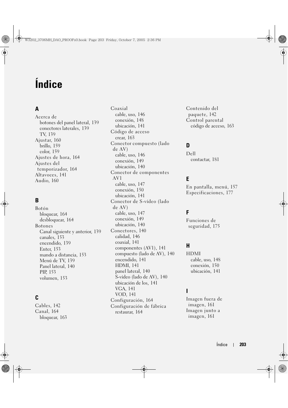 Índice | Dell LCD TV W3202MJ User Manual | Page 203 / 204