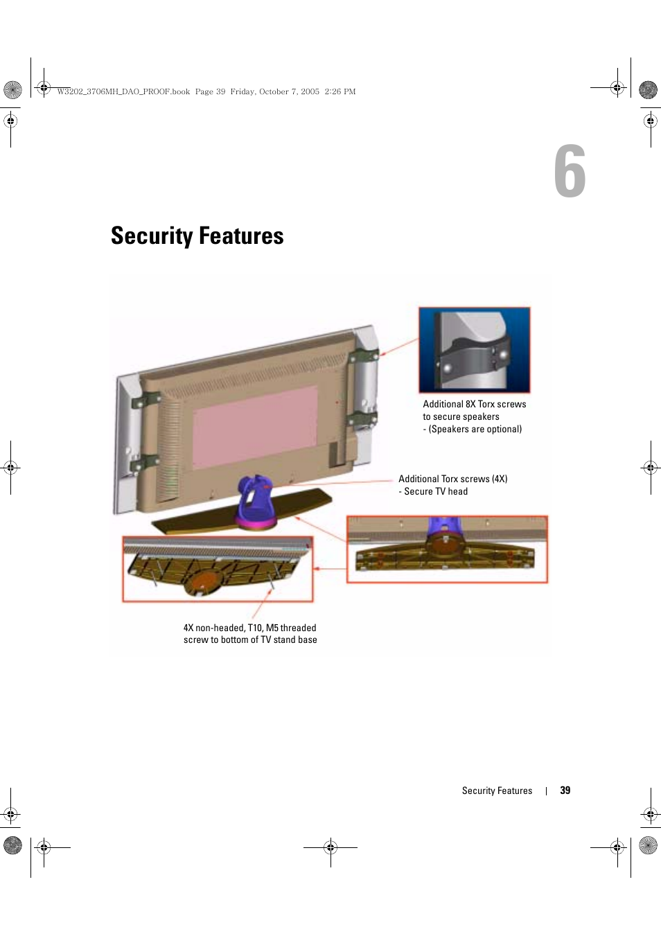Security features, 6 security features | Dell LCD TV W3202MJ User Manual | Page 39 / 204