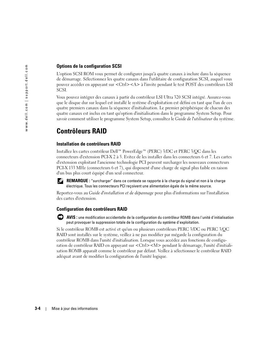 Options de la configuration scsi, Contrôleurs raid, Installation de contrôleurs raid | Configuration des contrôleurs raid | Dell PowerEdge 2600 User Manual | Page 18 / 52