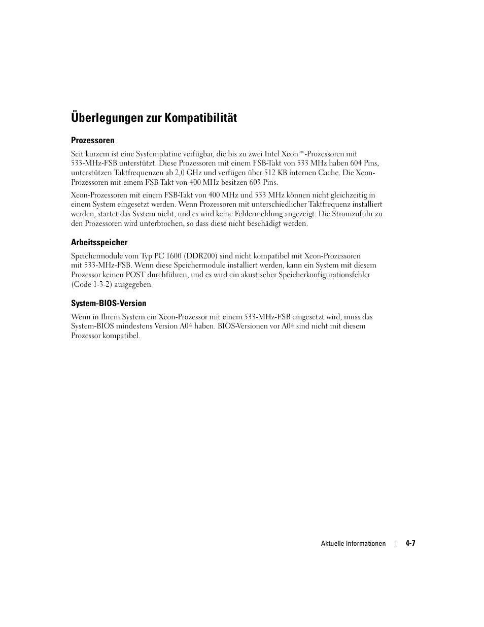 Überlegungen zur kompatibilität, Prozessoren, Arbeitsspeicher | System-bios-version | Dell PowerEdge 2600 User Manual | Page 29 / 52
