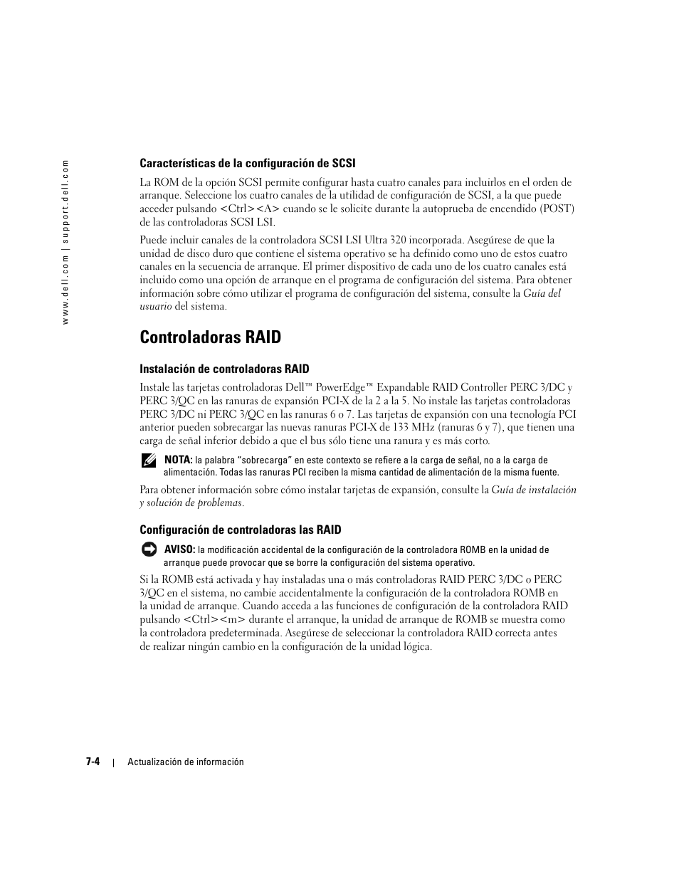 Características de la configuración de scsi, Controladoras raid, Instalación de controladoras raid | Configuración de controladoras las raid | Dell PowerEdge 2600 User Manual | Page 48 / 52