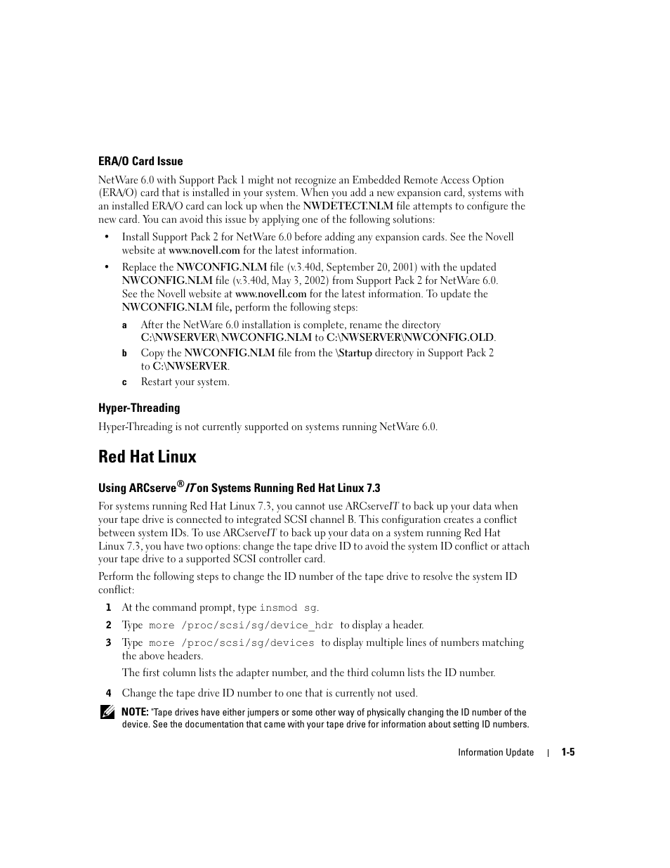 Era/o card issue, Hyper-threading, Red hat linux | Dell PowerEdge 2600 User Manual | Page 7 / 52