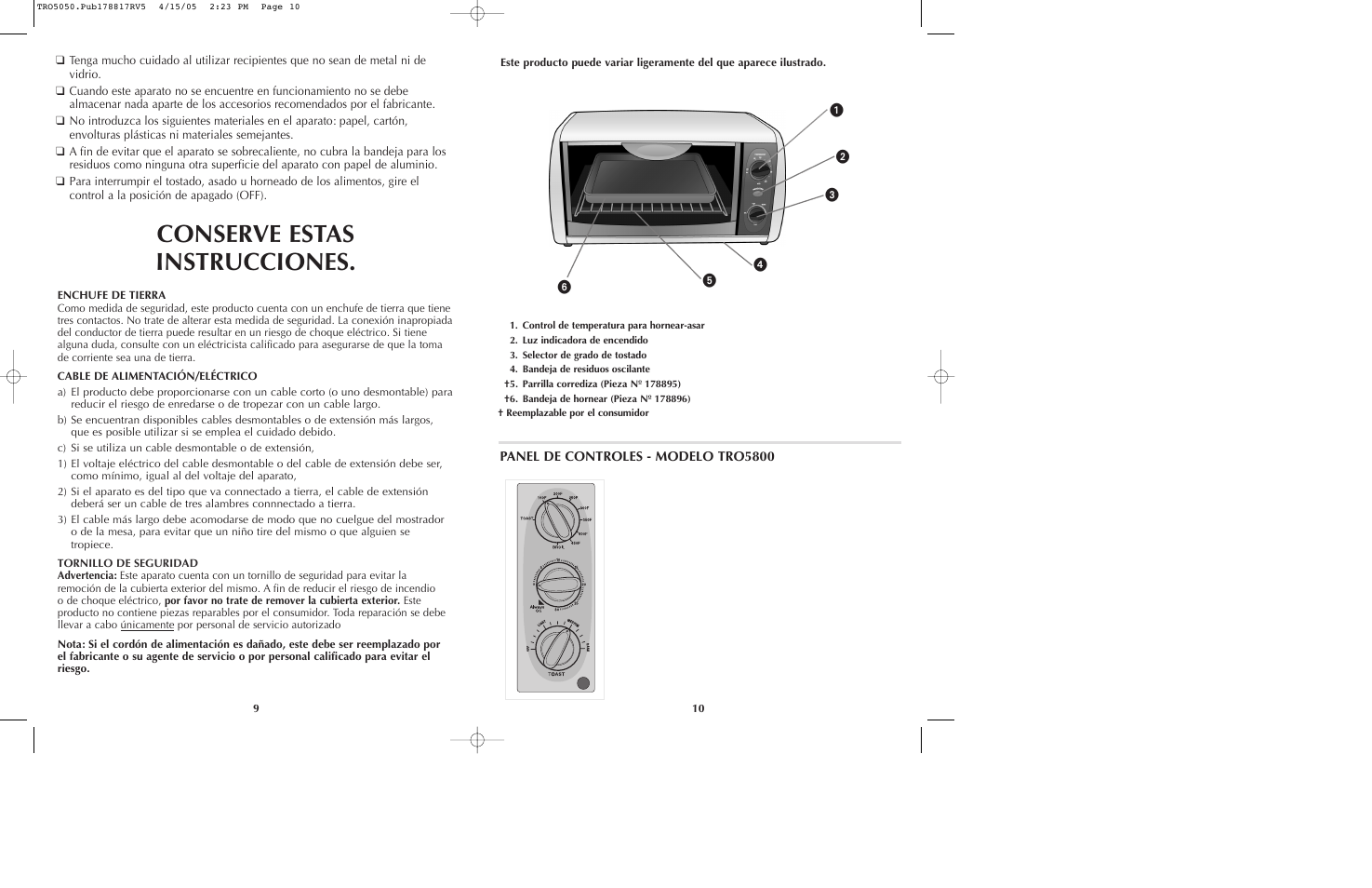 Conserve estas instrucciones | Black & Decker TRO5050 User Manual | Page 6 / 17