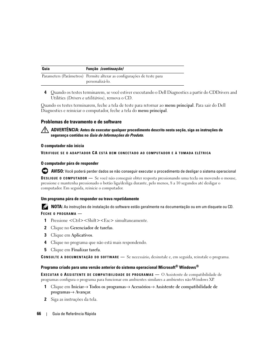 Problemas de travamento e de software | Dell Latitude D820 User Manual | Page 66 / 94