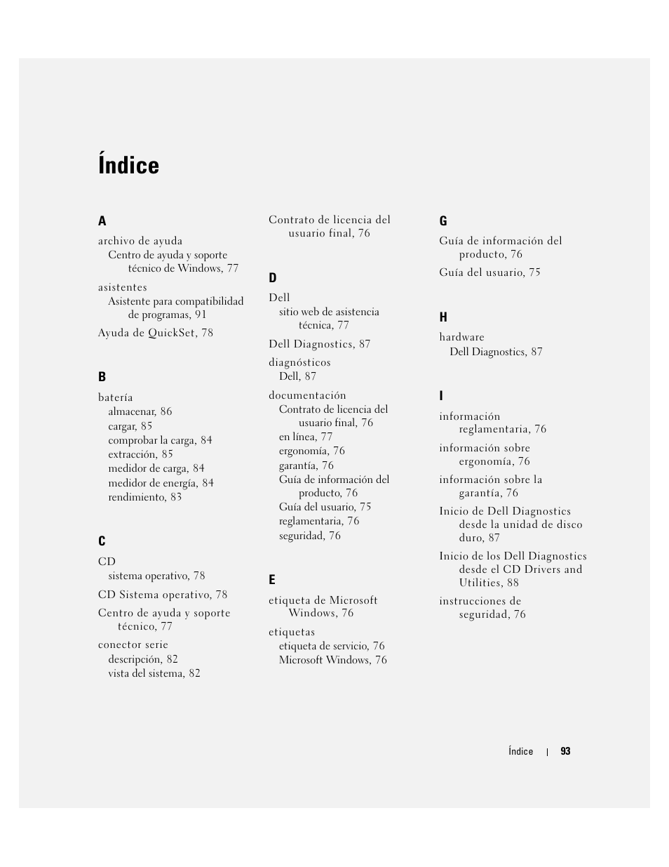 Índice | Dell Latitude D820 User Manual | Page 93 / 94