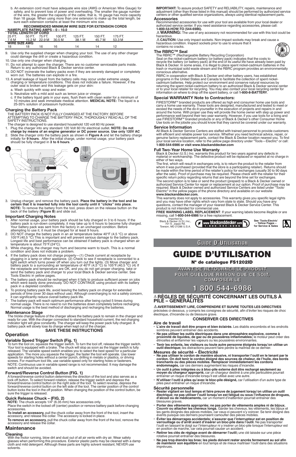 Guide d’utilisation, D’’ ’’ u u u u | Black & Decker Fire Storm FS1202ID User Manual | Page 2 / 6