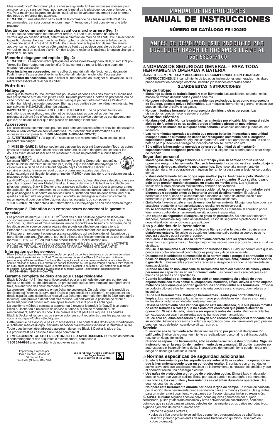 Manual de instrucciones | Black & Decker Fire Storm FS1202ID User Manual | Page 4 / 6