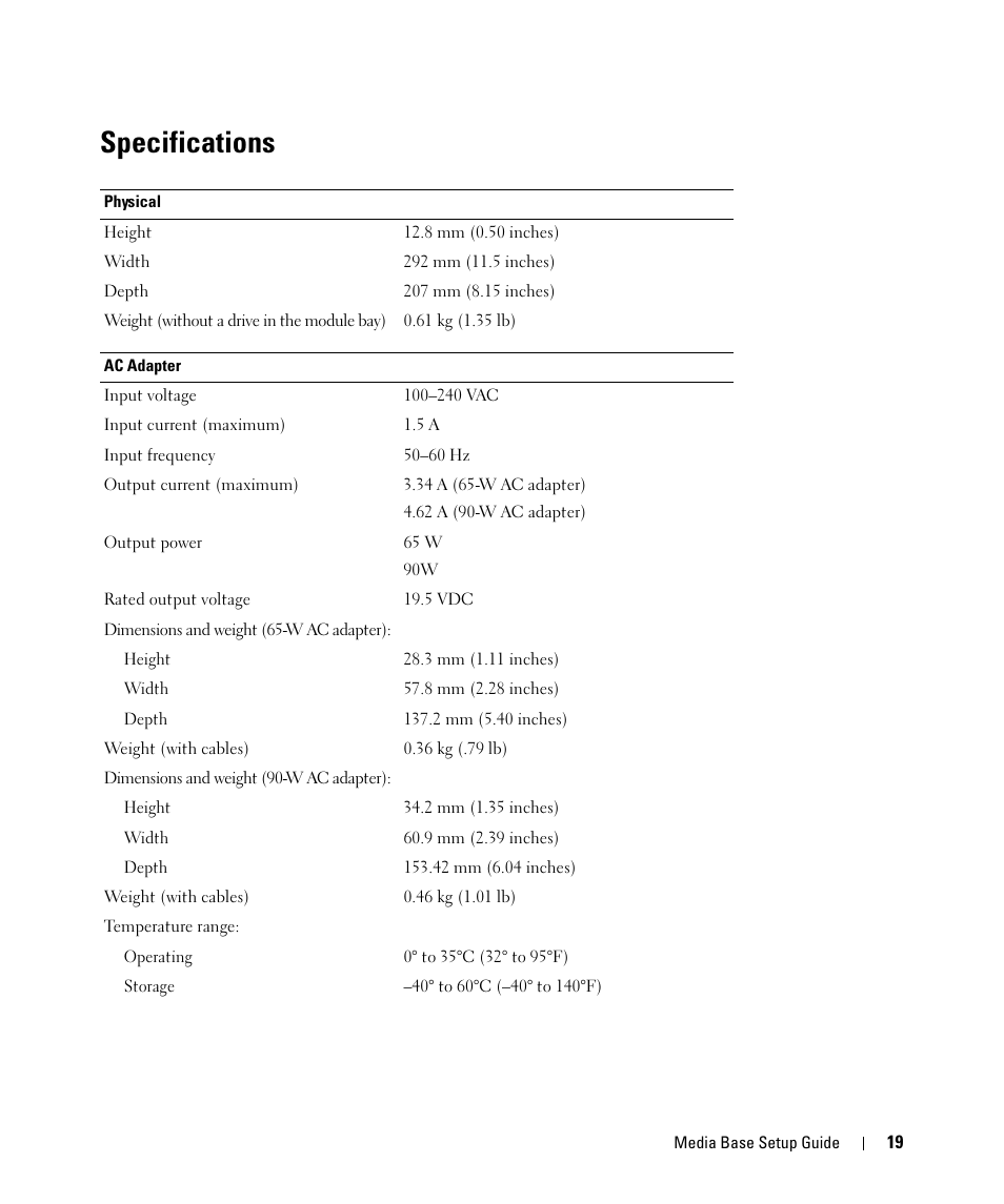 Specifications | Dell Latitude D420 User Manual | Page 21 / 98