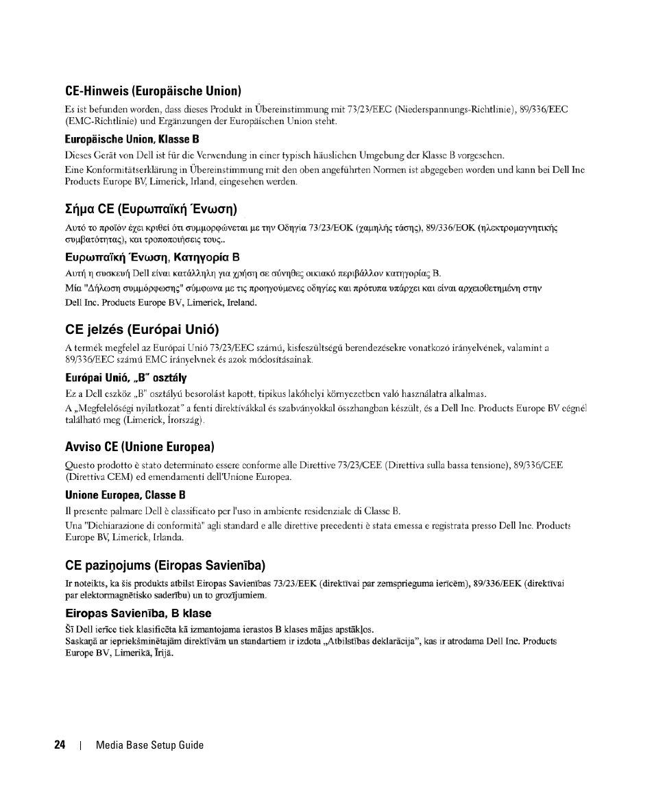 Ce-hinweis (europäische union), Σήµα ce (ευρωπαϊκή ένωση), Ce jelzés (európai unió) | Avviso ce (unione europea), Ce paziņojums (eiropas savienība), Ce pazi, Ņojums (eiropas savienība) | Dell Latitude D420 User Manual | Page 26 / 98