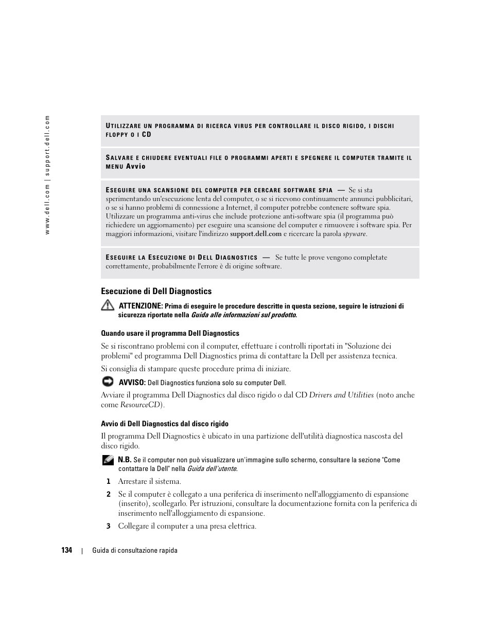 Esecuzione di dell diagnostics | Dell Latitude D610 User Manual | Page 134 / 168