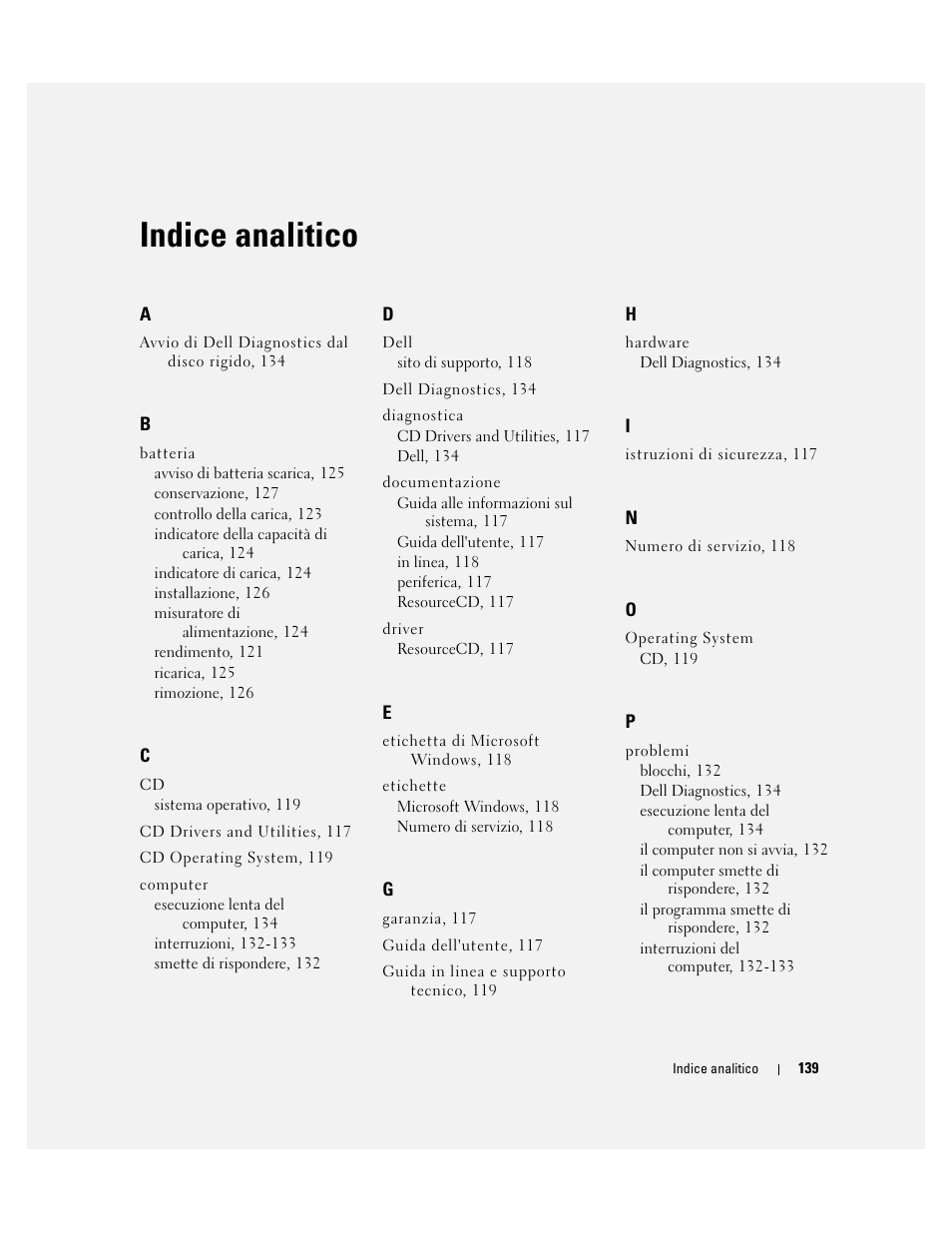 Indice analitico | Dell Latitude D610 User Manual | Page 139 / 168