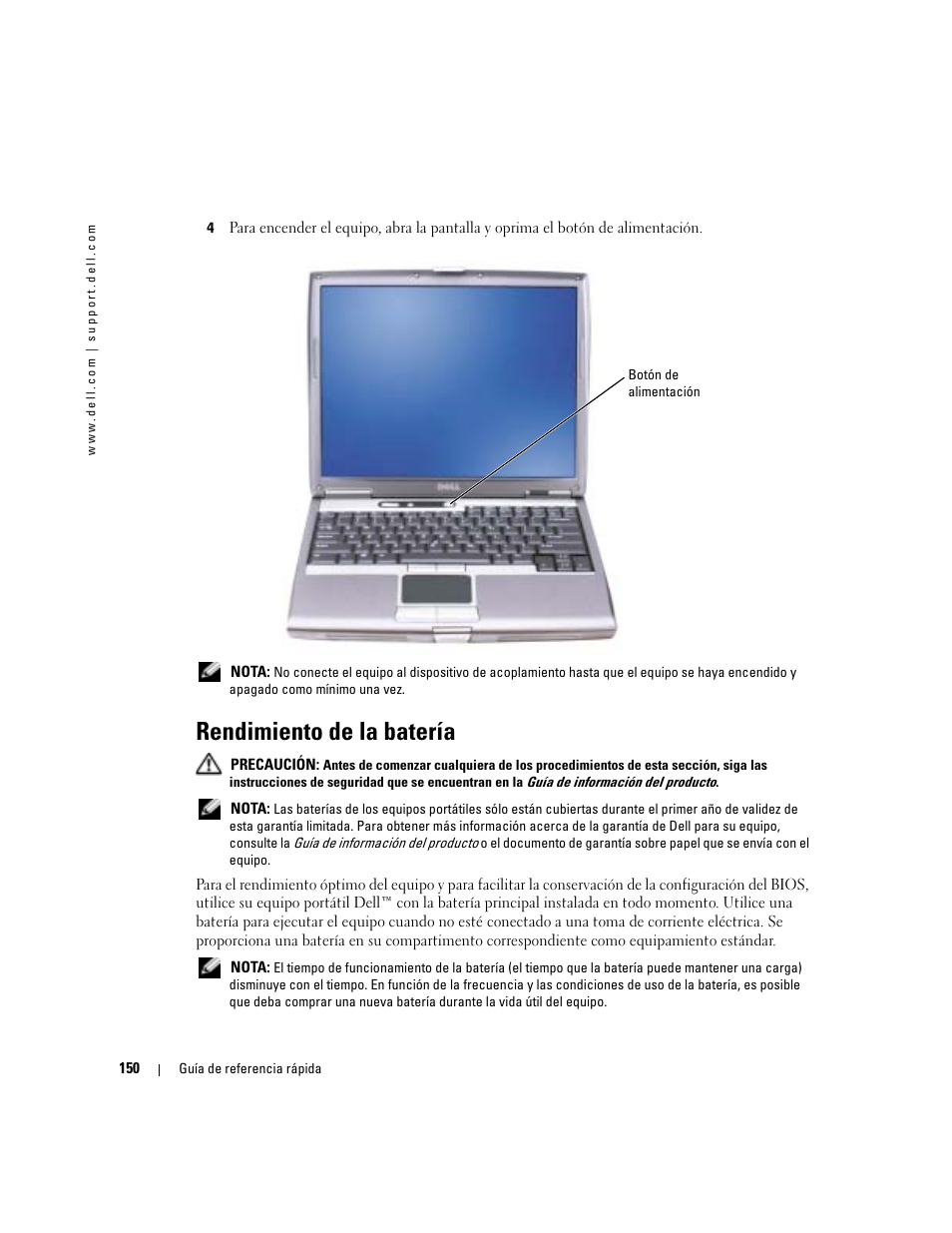 Rendimiento de la batería | Dell Latitude D610 User Manual | Page 150 / 168