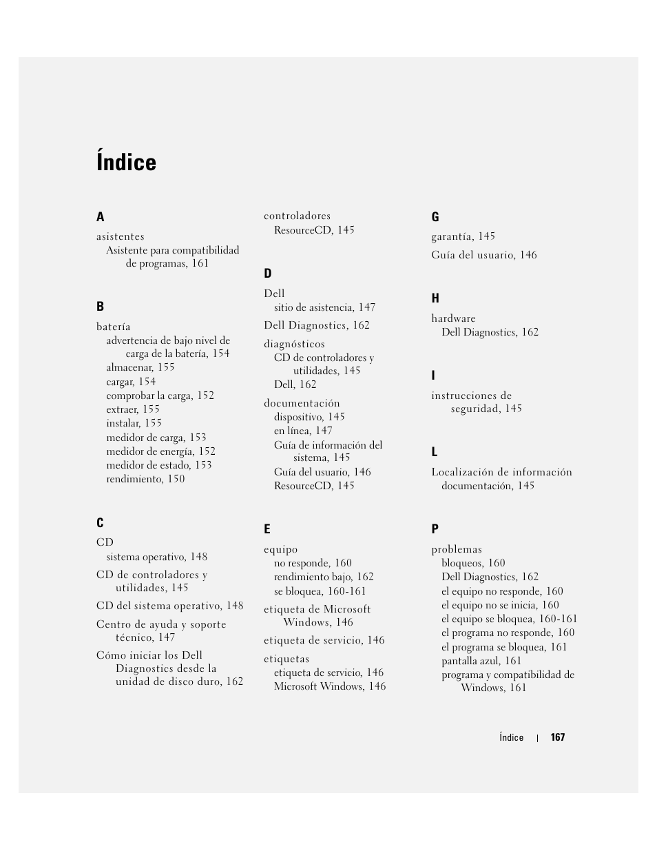 Índice | Dell Latitude D610 User Manual | Page 167 / 168