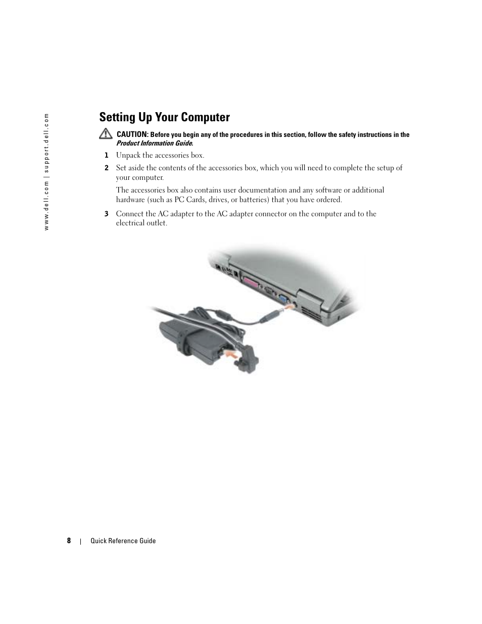 Setting up your computer | Dell Latitude D610 User Manual | Page 8 / 168