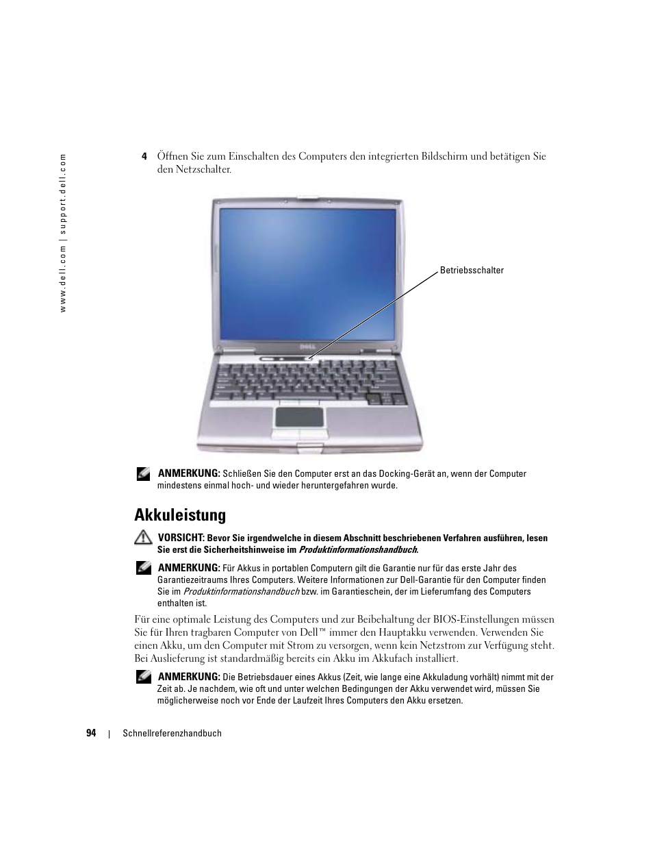Akkuleistung | Dell Latitude D610 User Manual | Page 94 / 168
