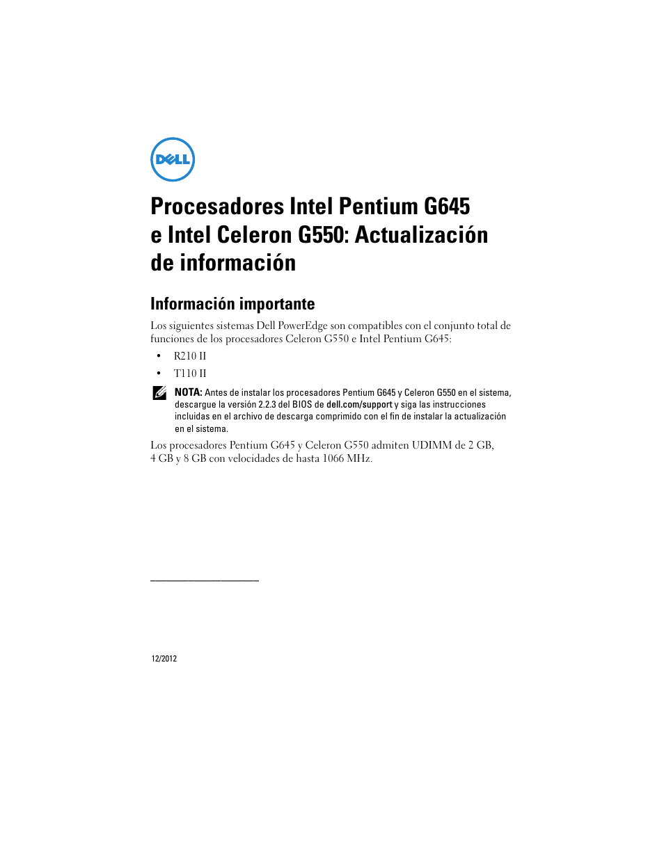 Información importante | Dell PowerEdge T110 II User Manual | Page 7 / 8