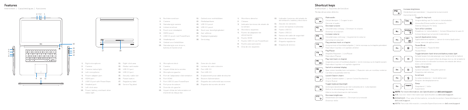 Features, Shortcut keys | Dell Inspiron 15 (7548, Late 2014) User Manual | Page 2 / 2