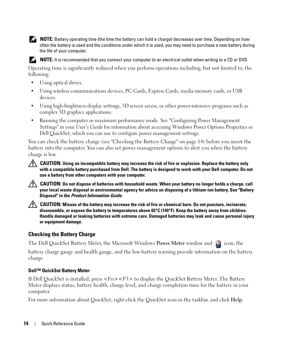 Checking the battery charge | Dell Latitude D630 ATG (Mid 2007) User Manual | Page 14 / 98
