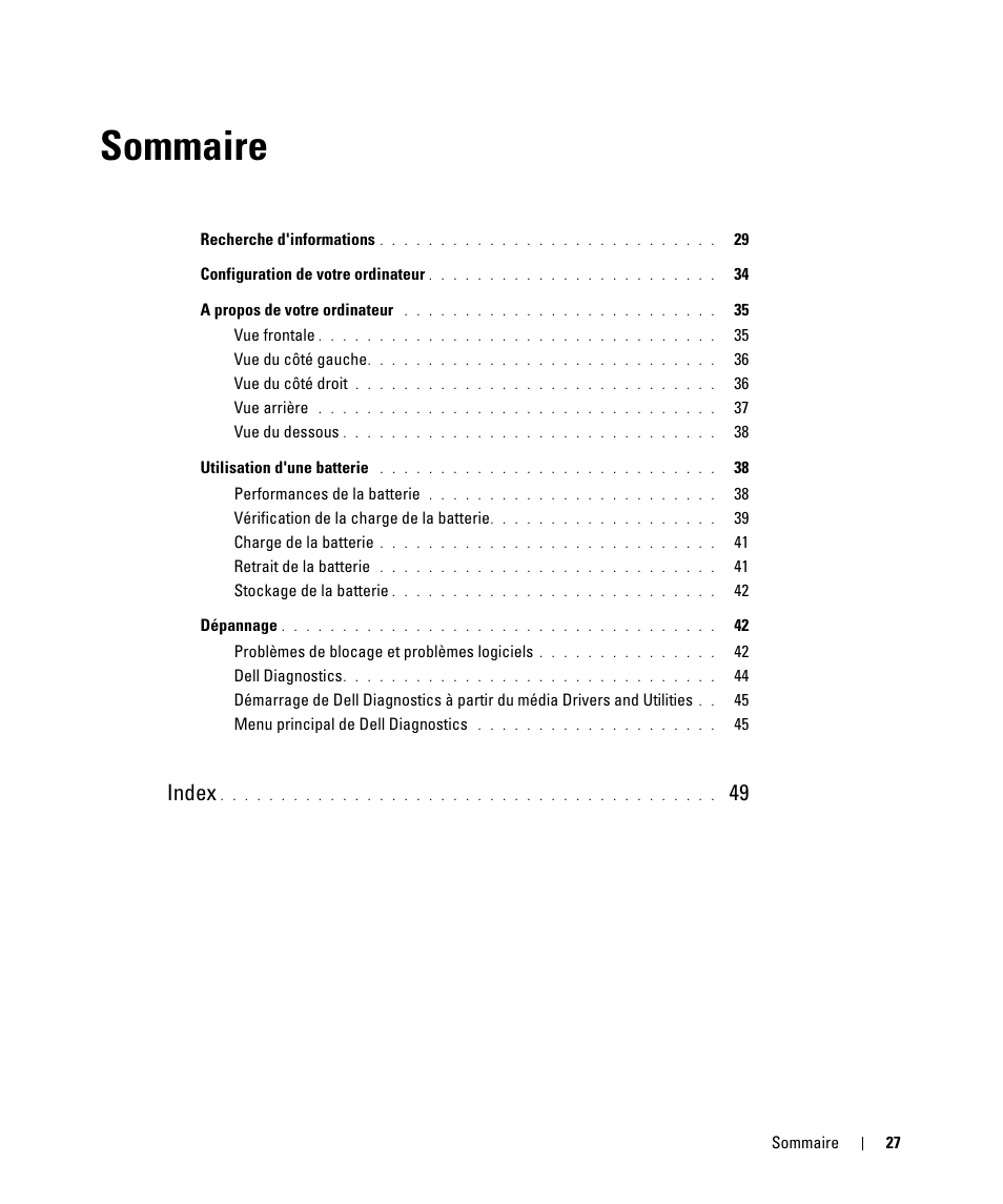 Sommaire, Index | Dell Latitude D630 ATG (Mid 2007) User Manual | Page 27 / 98