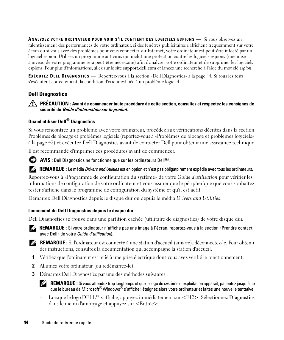 Dell diagnostics | Dell Latitude D630 ATG (Mid 2007) User Manual | Page 44 / 98