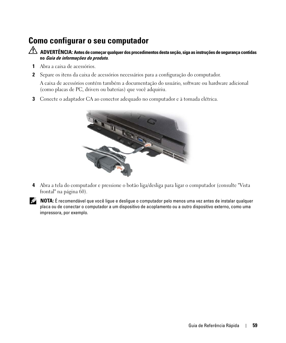 Como configurar o seu computador | Dell Latitude D630 ATG (Mid 2007) User Manual | Page 59 / 98