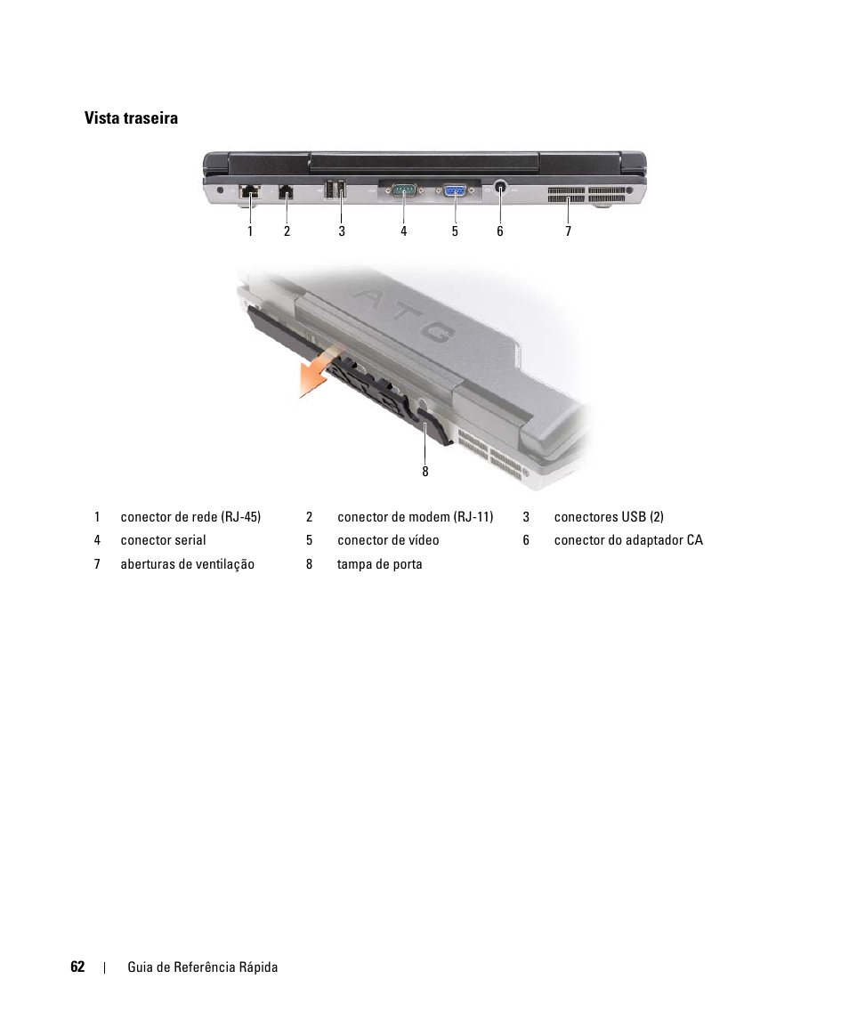 Vista traseira | Dell Latitude D630 ATG (Mid 2007) User Manual | Page 62 / 98