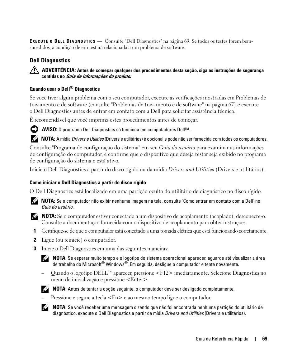 Dell diagnostics | Dell Latitude D630 ATG (Mid 2007) User Manual | Page 69 / 98