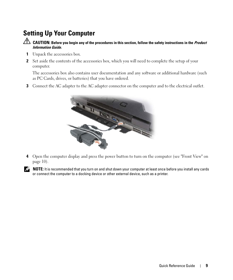 Setting up your computer | Dell Latitude D630 ATG (Mid 2007) User Manual | Page 9 / 98