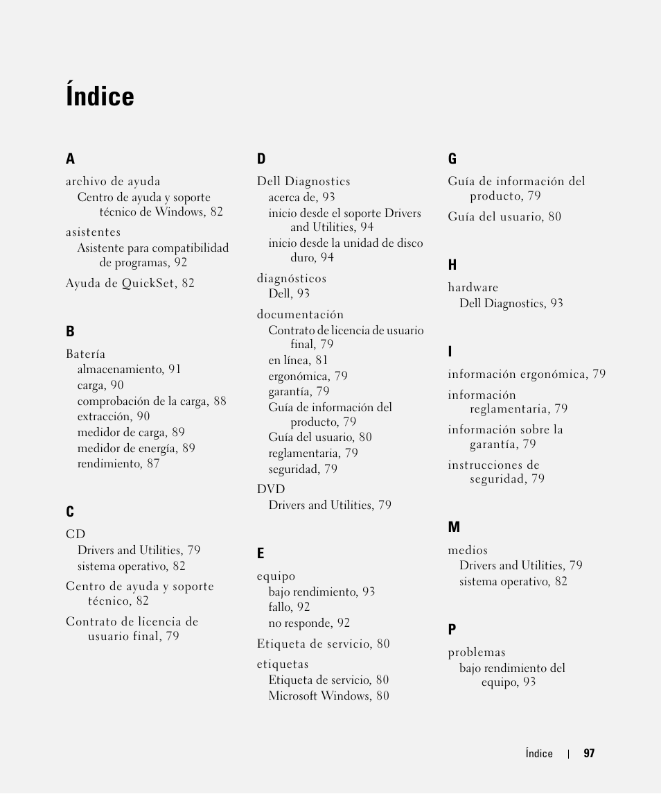 Índice | Dell Latitude D630 ATG (Mid 2007) User Manual | Page 97 / 98