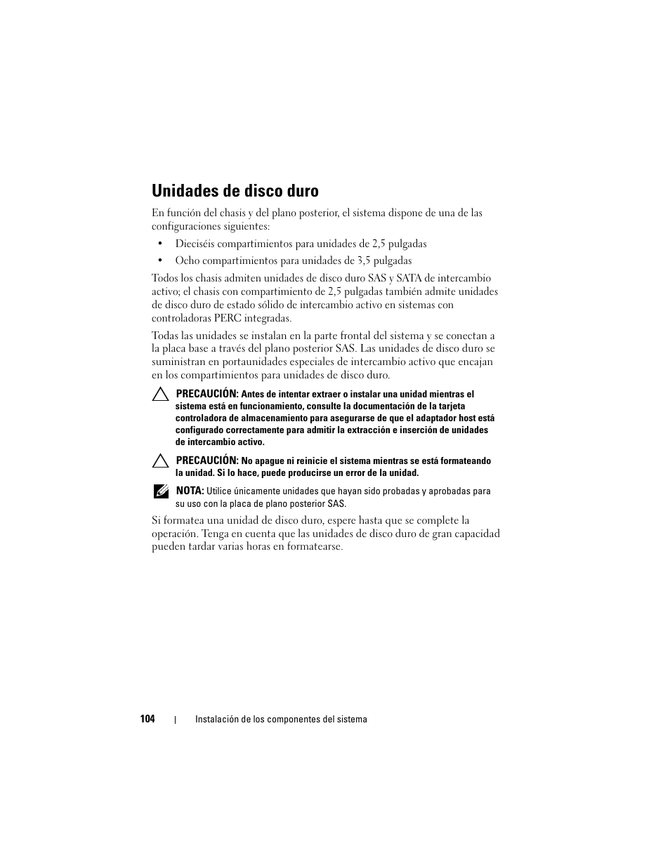 Unidades de disco duro | Dell PowerEdge T710 User Manual | Page 104 / 238