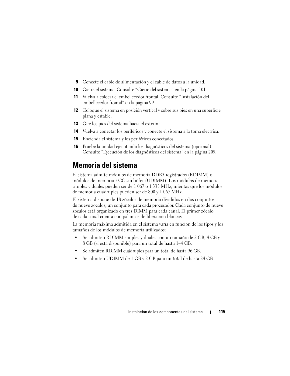 Memoria del sistema | Dell PowerEdge T710 User Manual | Page 115 / 238