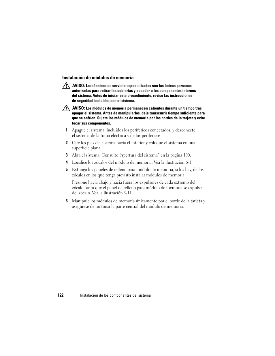 Instalación de módulos de memoria | Dell PowerEdge T710 User Manual | Page 122 / 238