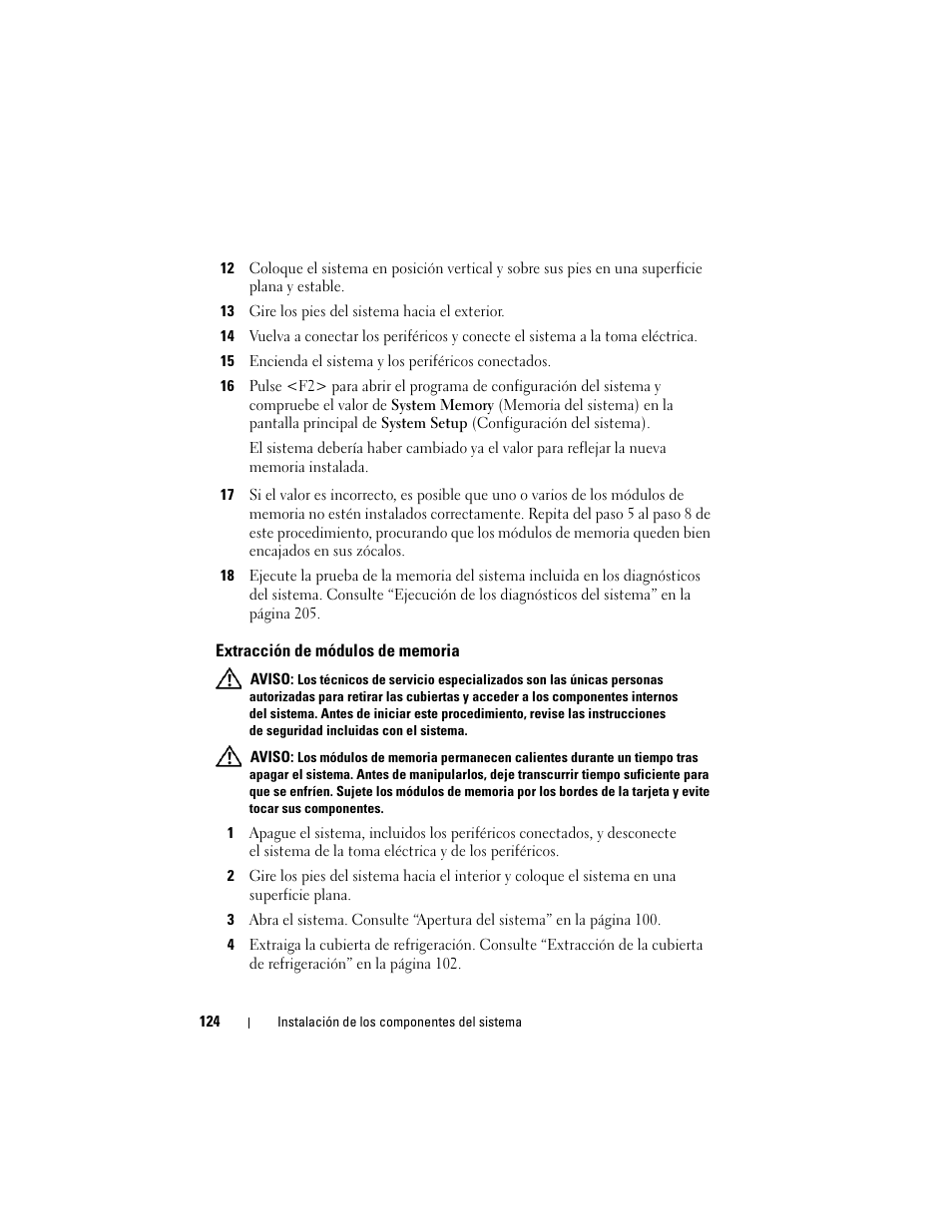 Extracción de módulos de memoria | Dell PowerEdge T710 User Manual | Page 124 / 238