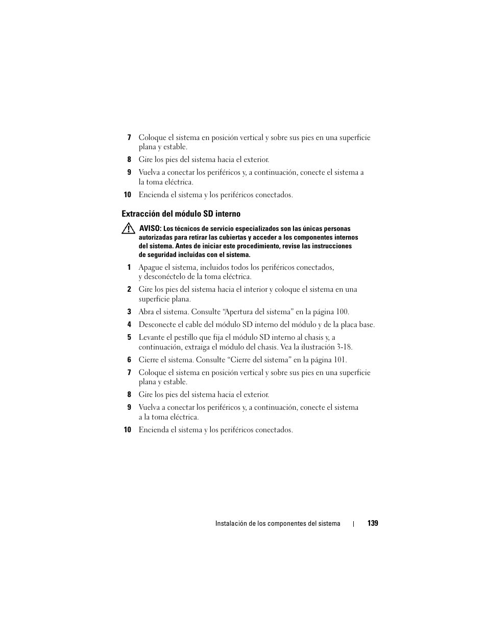 Extracción del módulo sd interno | Dell PowerEdge T710 User Manual | Page 139 / 238