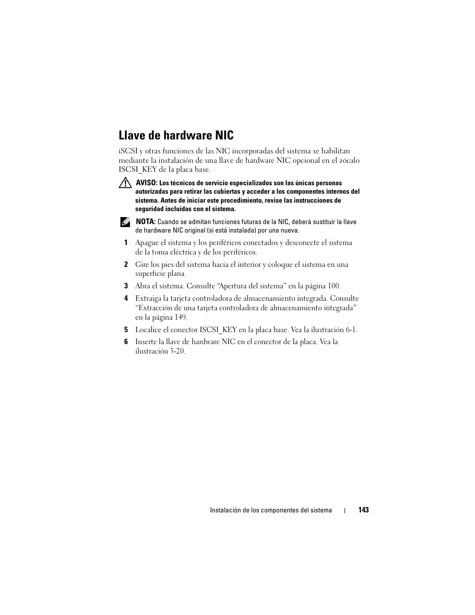 Llave de hardware nic | Dell PowerEdge T710 User Manual | Page 143 / 238