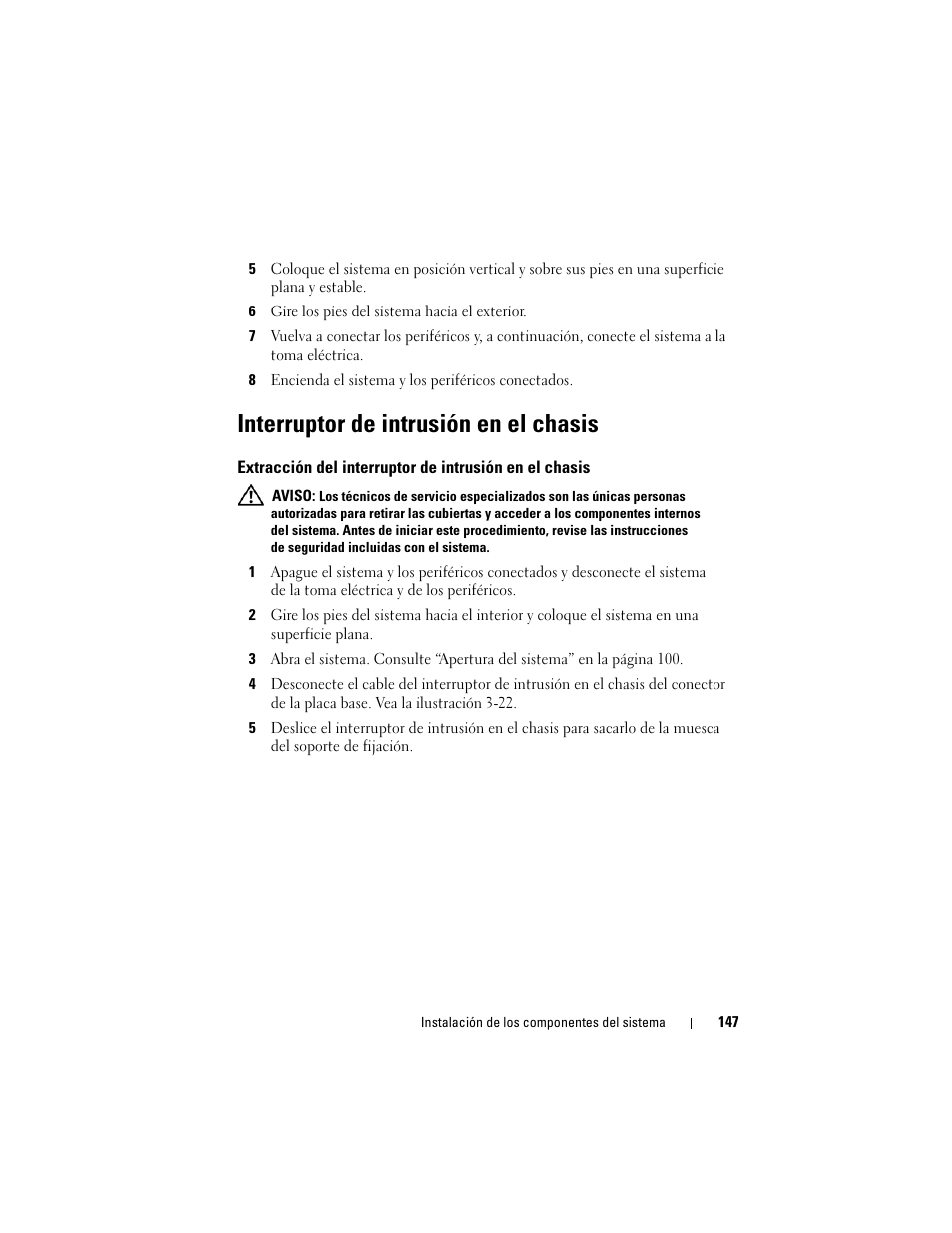 Interruptor de intrusión en el chasis | Dell PowerEdge T710 User Manual | Page 147 / 238