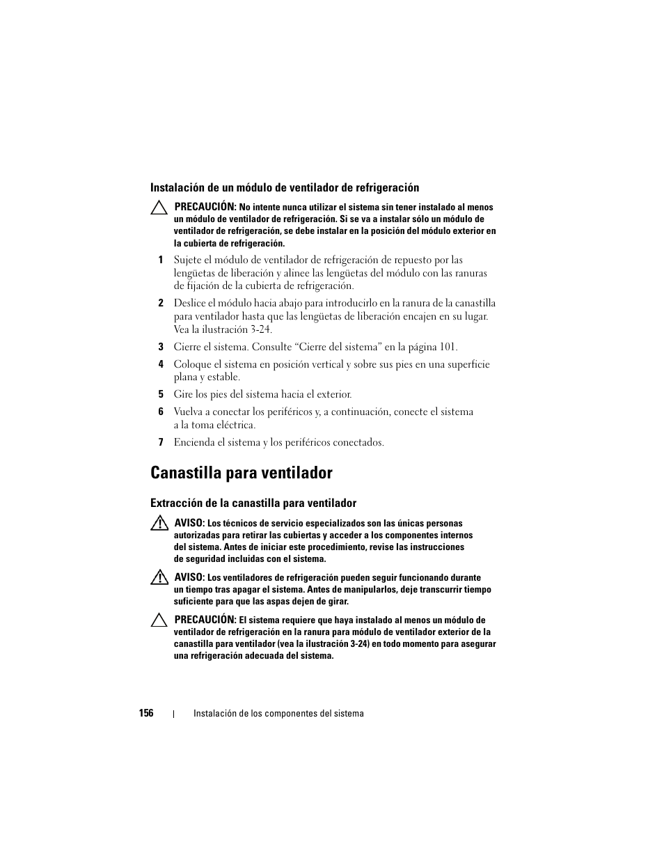 Canastilla para ventilador, Extracción de la canastilla para ventilador | Dell PowerEdge T710 User Manual | Page 156 / 238