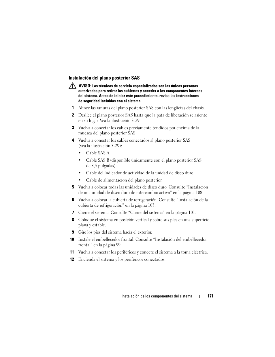 Instalación del plano posterior sas | Dell PowerEdge T710 User Manual | Page 171 / 238