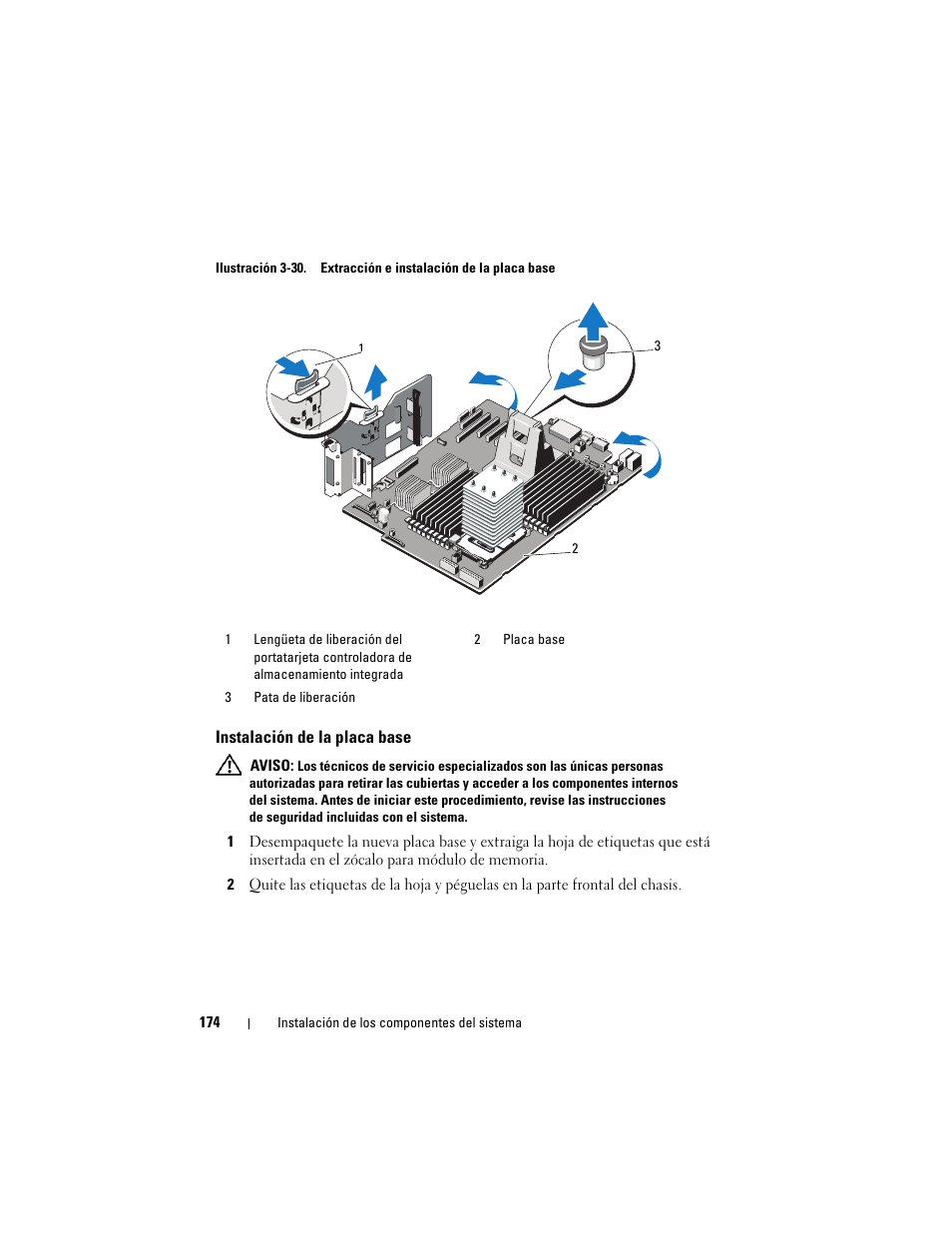 Instalación de la placa base, A la ilustración 3-30 | Dell PowerEdge T710 User Manual | Page 174 / 238