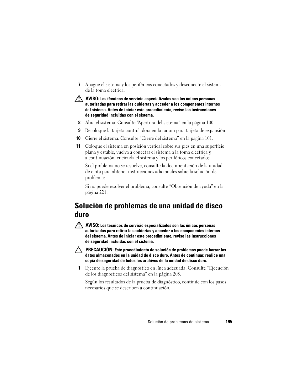 Solución de problemas de una unidad de disco duro | Dell PowerEdge T710 User Manual | Page 195 / 238