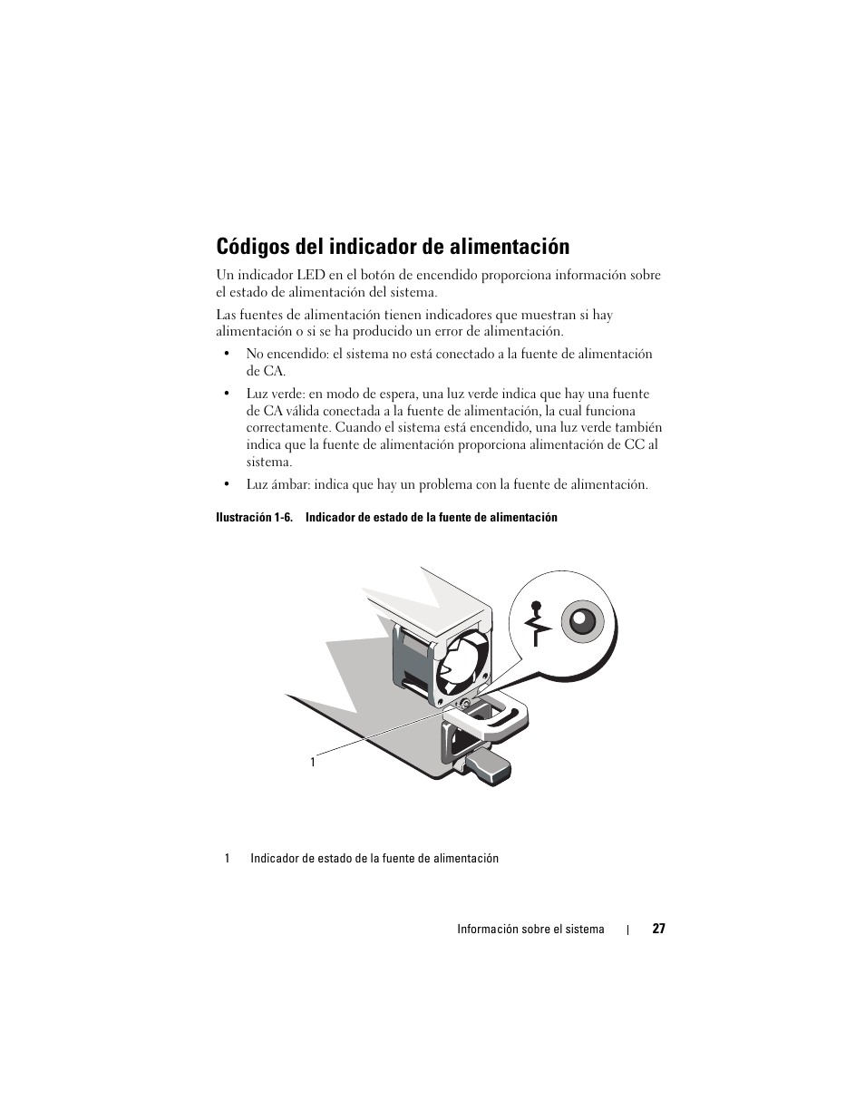 Códigos del indicador de alimentación | Dell PowerEdge T710 User Manual | Page 27 / 238