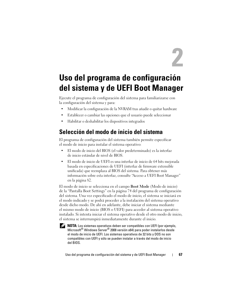 Selección del modo de inicio del sistema | Dell PowerEdge T710 User Manual | Page 67 / 238