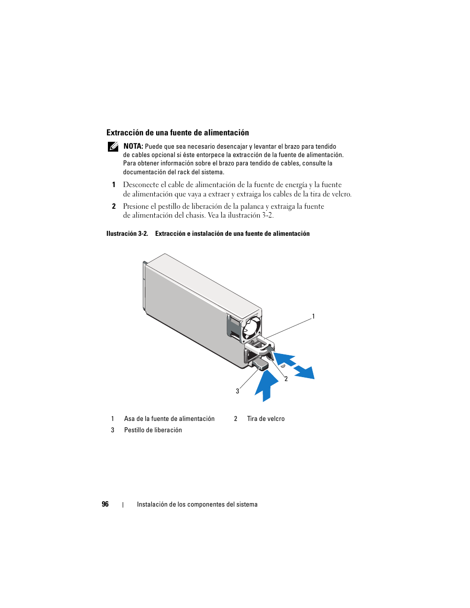 Extracción de una fuente de alimentación | Dell PowerEdge T710 User Manual | Page 96 / 238