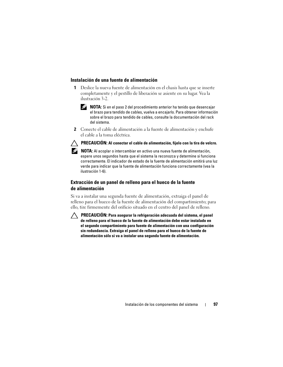 Instalación de una fuente de alimentación | Dell PowerEdge T710 User Manual | Page 97 / 238